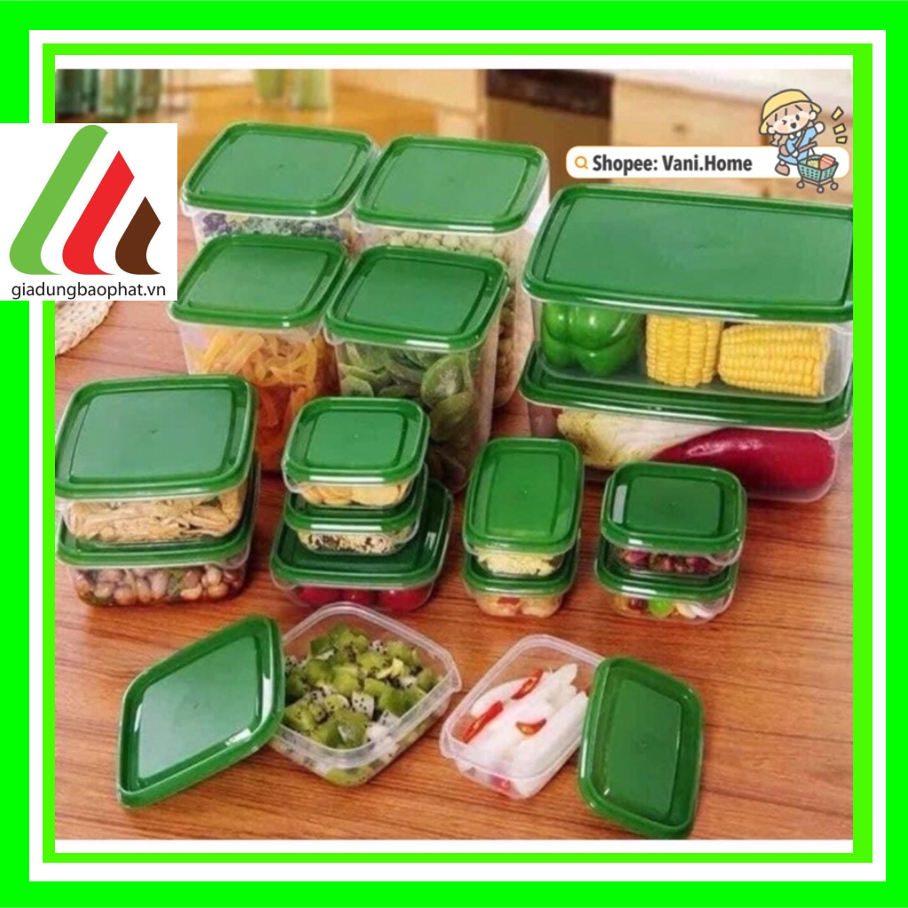 Bộ 17 hộp nhựa an toàn đựng thực phẩm trong tủ lạnh tiện lợi tiết kiệm không gian