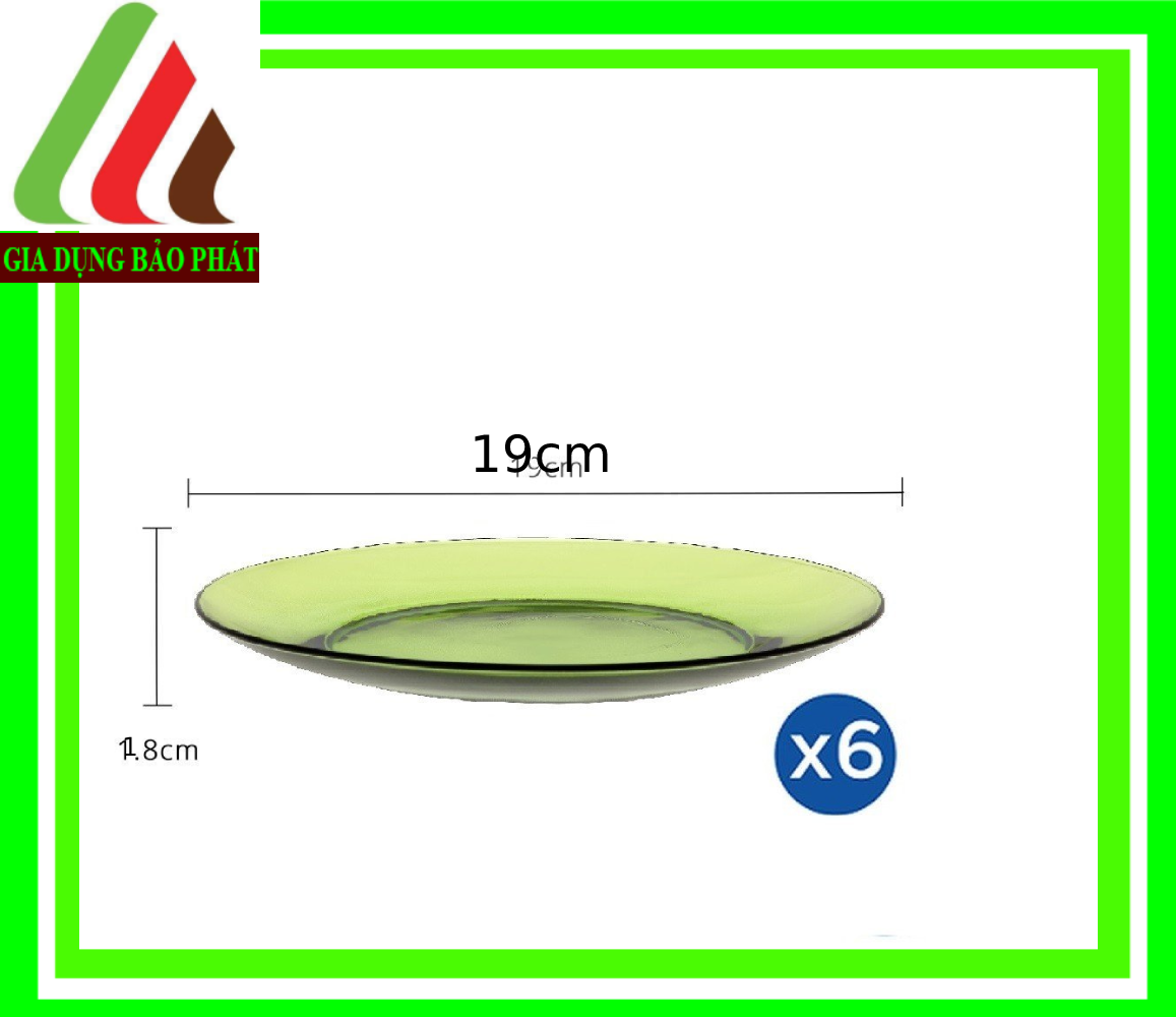 Bộ 6 dĩa Lys Green Tempered Glass Plate 23.5 cm