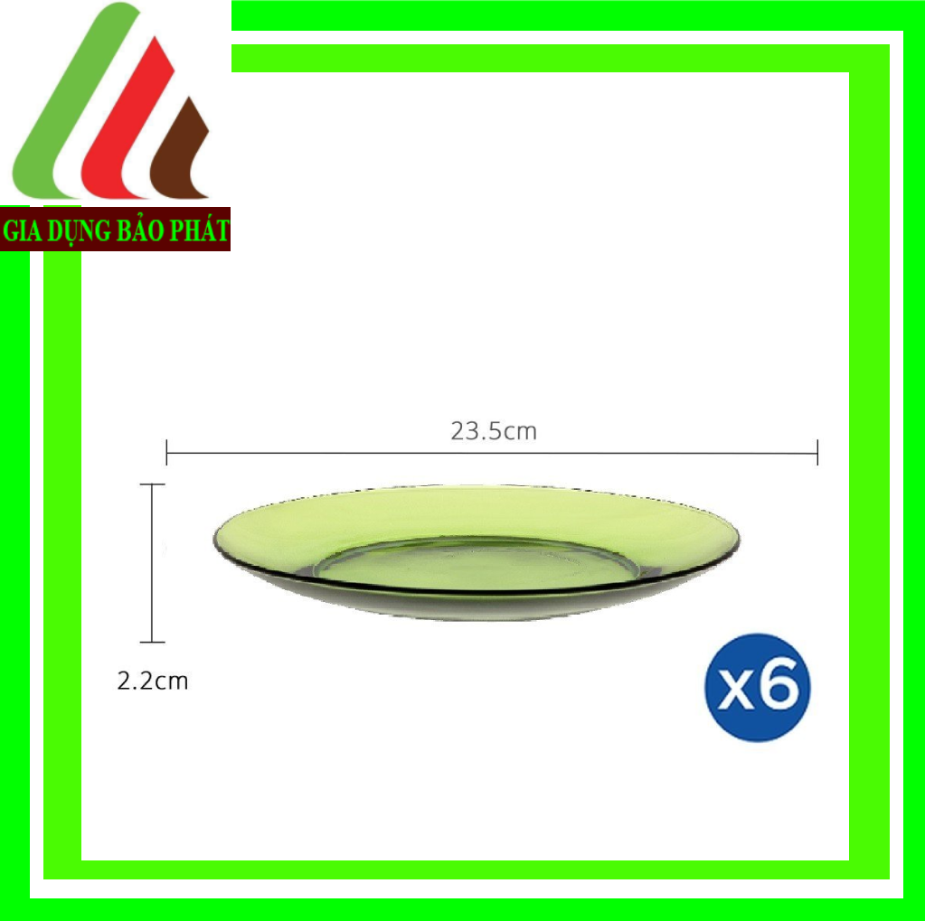 Bộ 6 dĩa Lys Green Tempered Glass Plate 19,5cm 